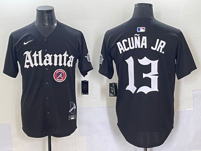 Men 2025 Atlanta Braves #13 Acuna jr Black Five generations Joint Name Nike MLB Jersey style 12->atlanta braves->MLB Jersey